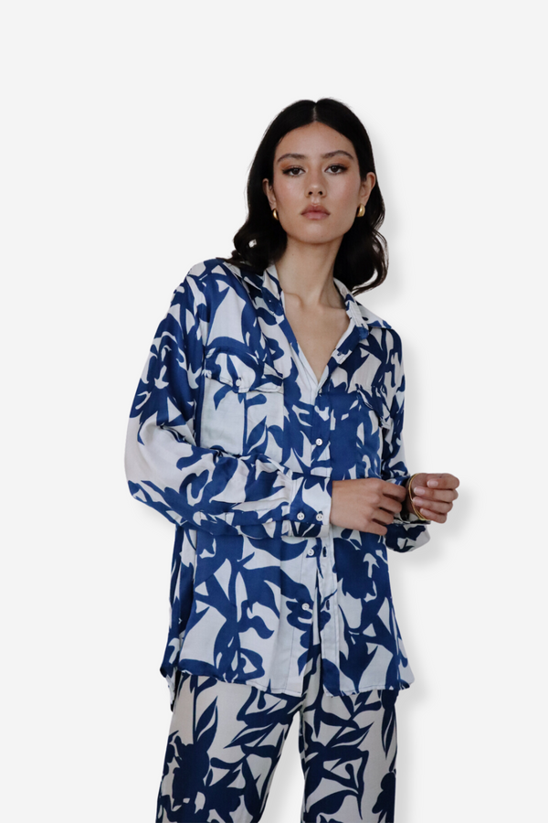 ÉSS The Jessica Silk Shirt - Cobalt Floral