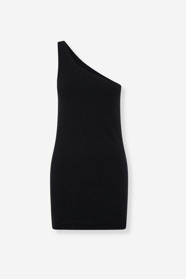 ÉSS Kai One Shoulder Ribbed Mini Dress - Black
