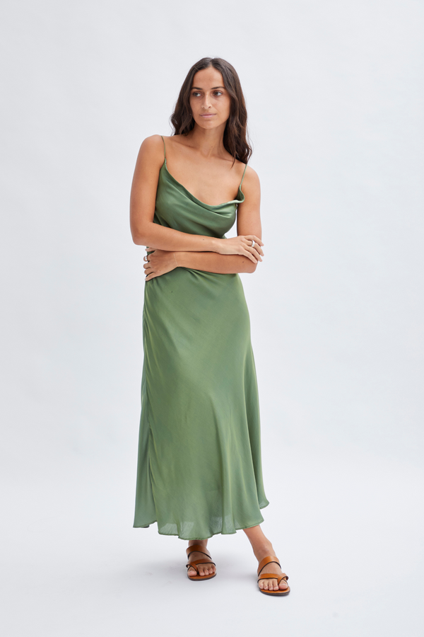 ÉSS Silk Tia Cowl Neck Midi Dress - Sage