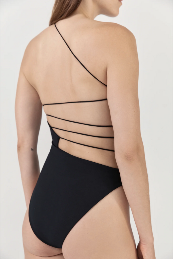 Ziah Fine Strap Asymmetric One Piece - Black