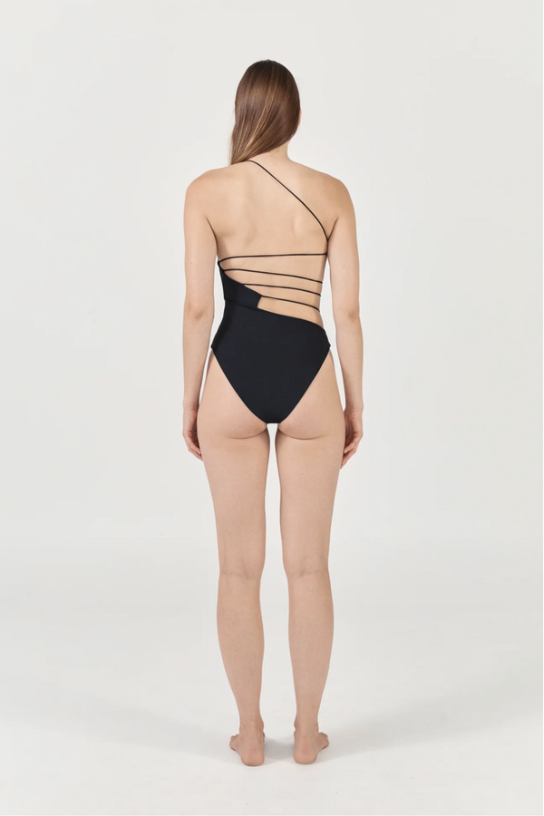 Ziah Fine Strap Asymmetric One Piece - Black