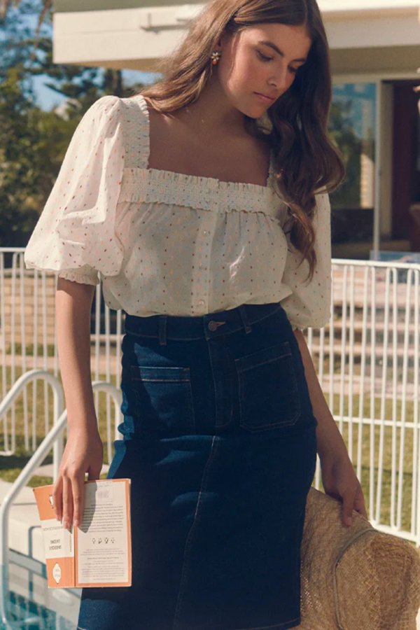 Marie Louise De Monterey Marianne Blouse - Ecru & Multi Dot