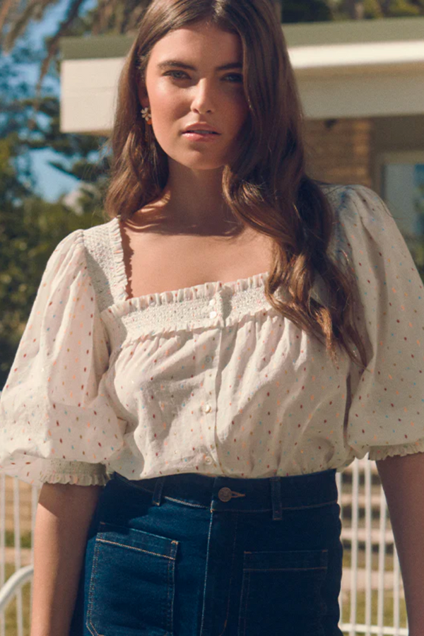 Marie Louise De Monterey Marianne Blouse - Ecru & Multi Dot