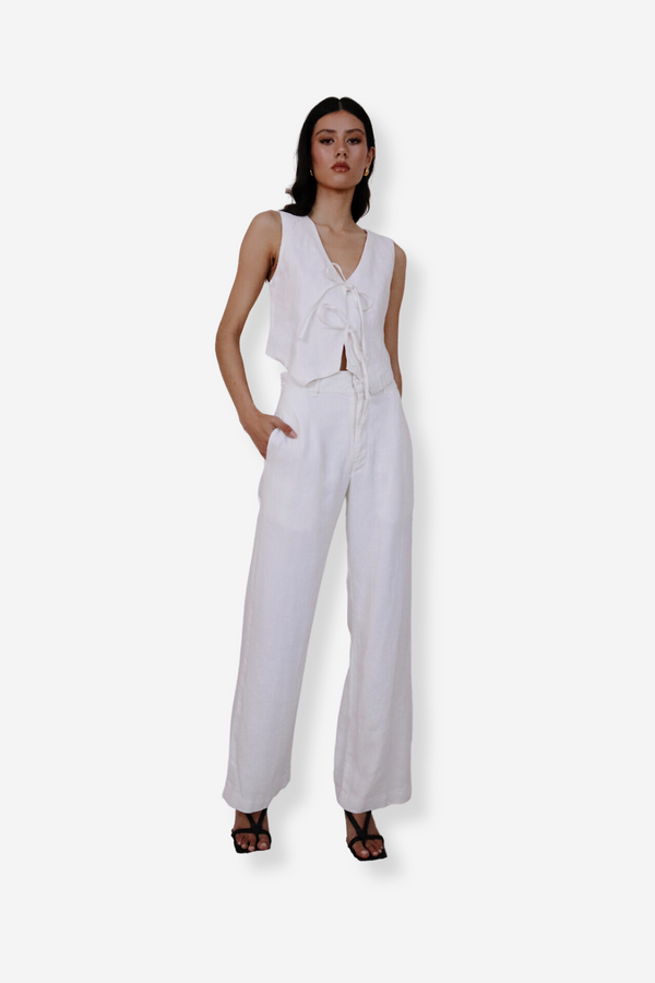 ÉSS Jessa High Waisted Linen Pant - Ivory