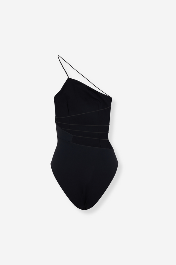 Ziah Fine Strap Asymmetric One Piece - Black