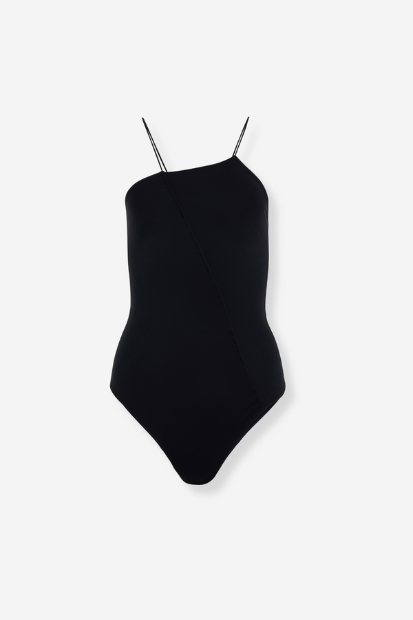 Ziah Fine Strap Ruched One Piece - Black