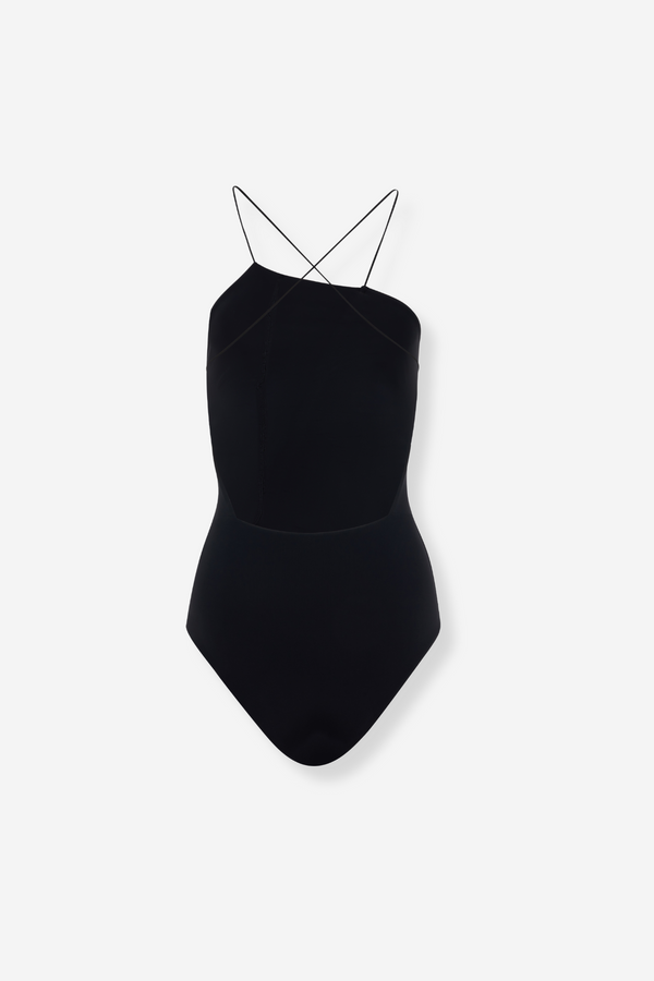 Ziah Fine Strap Ruched One Piece - Black