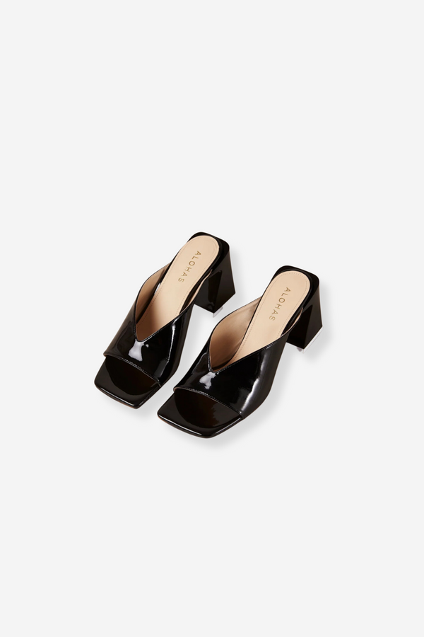 Alohas Tasha Leather Mules - Black Patent