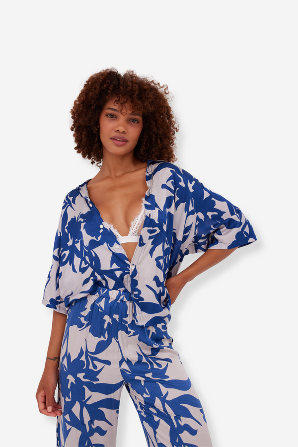 ÉSS Celina Silk Shirt - Cobalt Floral