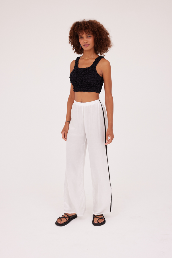 ÉSS Gabrielle Silk High Waisted Pant - Ivory w Black Stripe