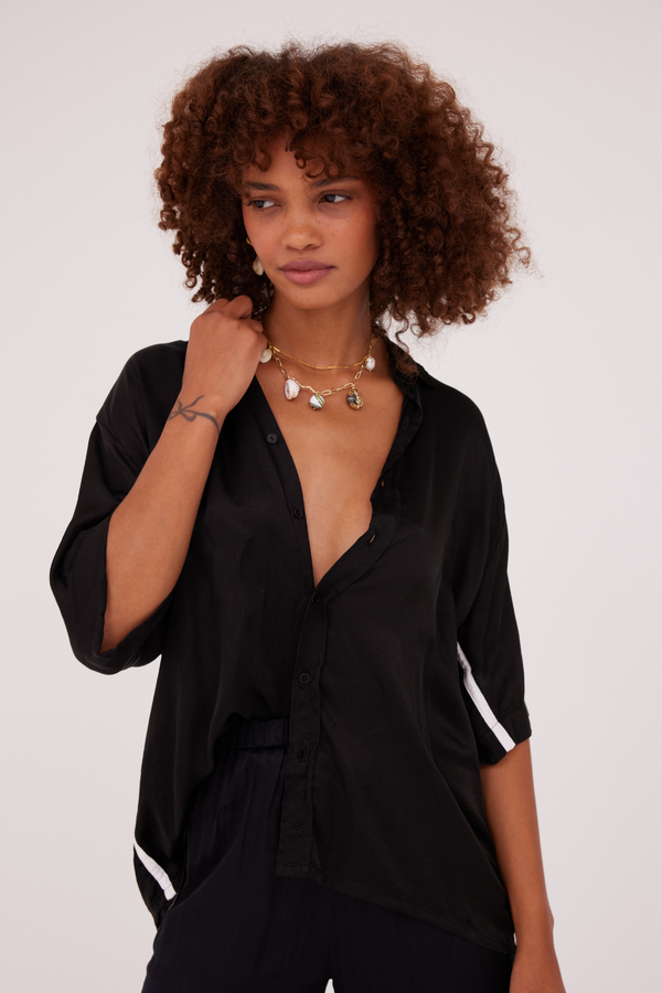 ÉSS Celina Silk Shirt - Black w Ivory Stripe