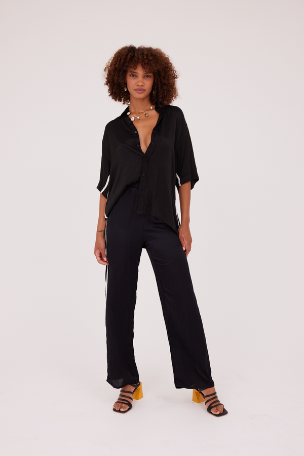 ÉSS Gabrielle Silk High Waisted Pant - Black w Ivory Stripe