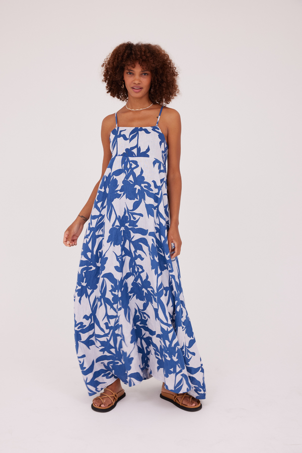 ÉSS Romi Linen Maxi Dress - Cobalt Floral