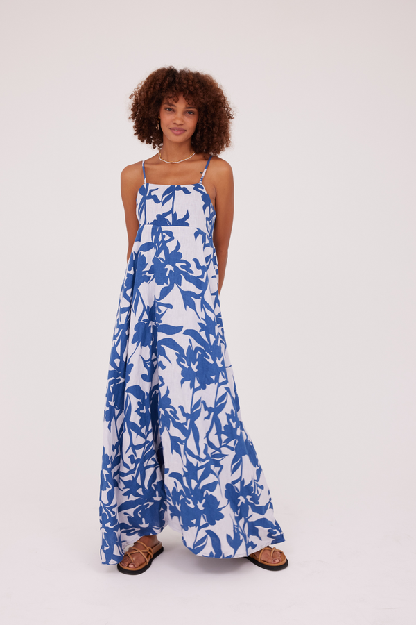 ÉSS Romi Linen Maxi Dress - Cobalt Floral