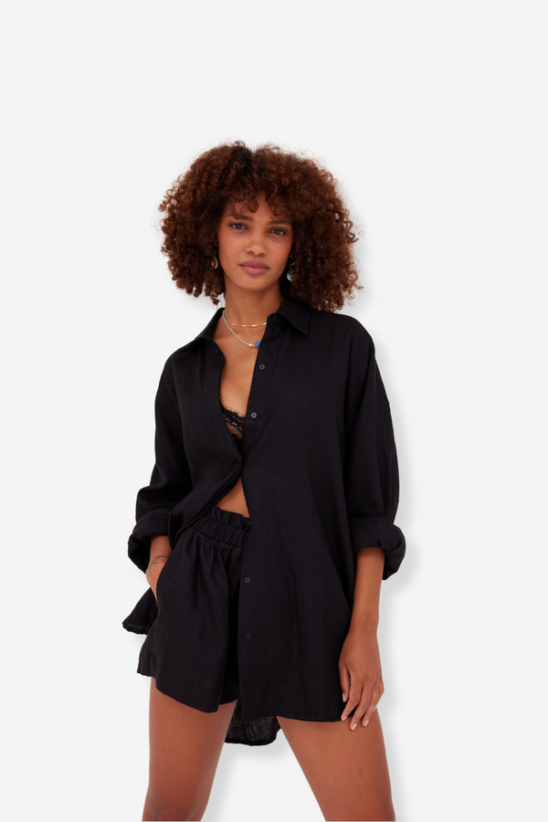 ÉSS Terrina Oversized Linen Shirt - Black