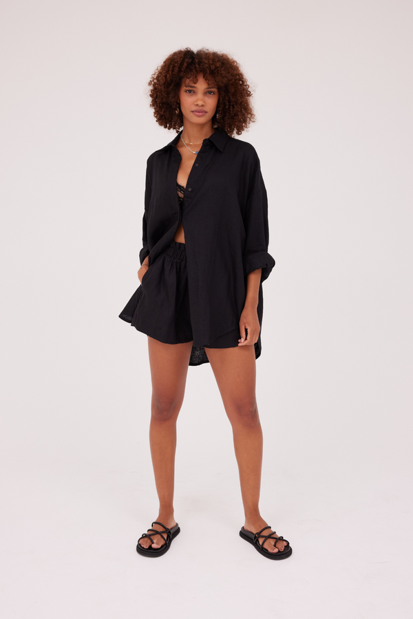 ÉSS Terrina Oversized Linen Shirt - Black