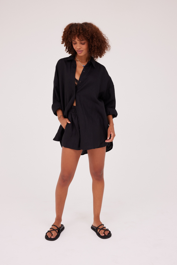 ÉSS Terrina Oversized Linen Shirt - Black