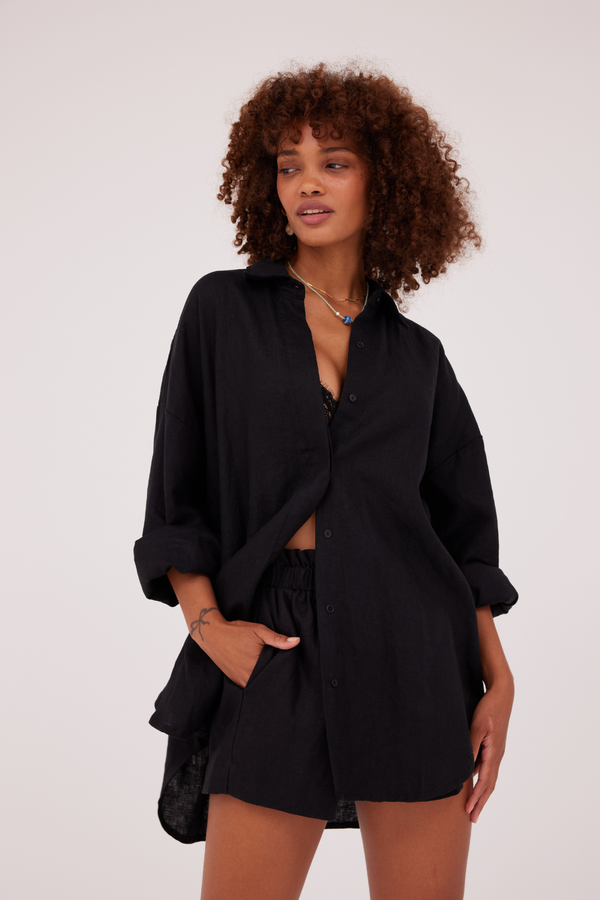 ÉSS Terrina Oversized Linen Shirt - Black