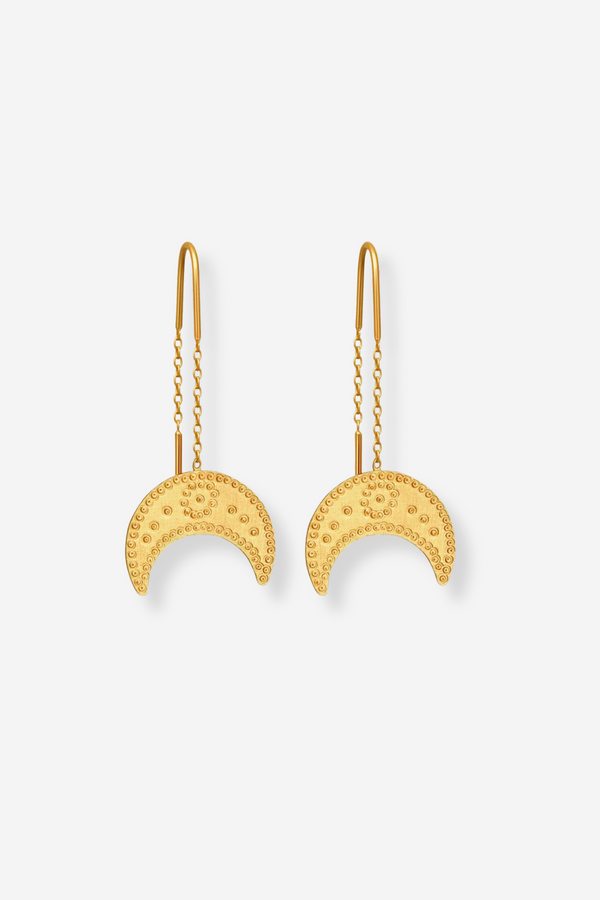Temple Of The Sun Hanging Moon Earring - Gold