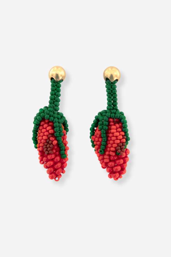 Cleopatra's Bling Kirmizi Gul Beaded Earrings - 18k Gold plated