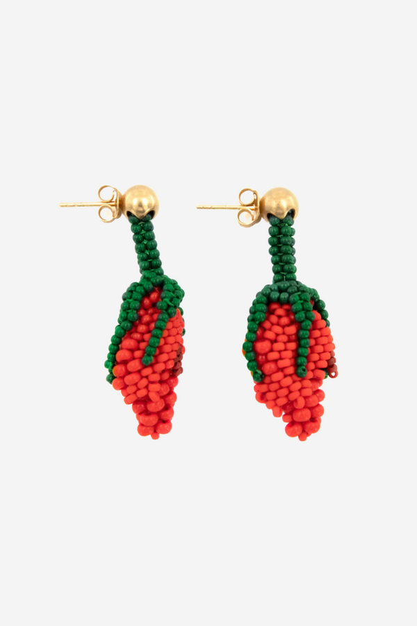 Cleopatra's Bling Kirmizi Gul Beaded Earrings - 18k Gold plated