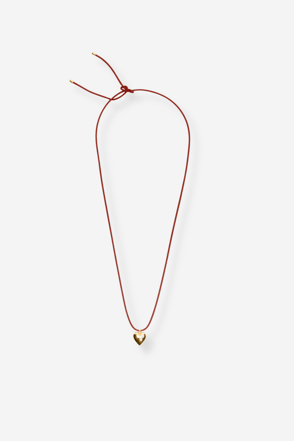 Flash Jewellery 14k Plated Brass Heart On A String Necklace - Deep Red