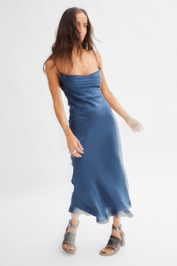 ÉSS Silk Tia Cowl Neck Midi Dress - Navy