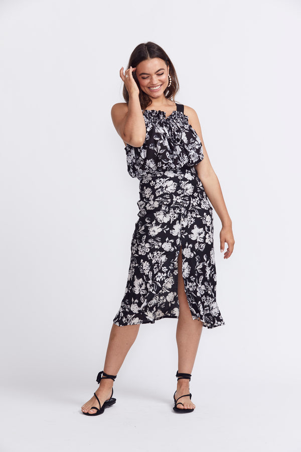 ÉSS Maya Slip Skirt - Black & White Floral