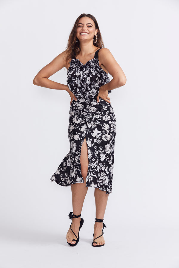 ÉSS Maya Slip Skirt - Black & White Floral