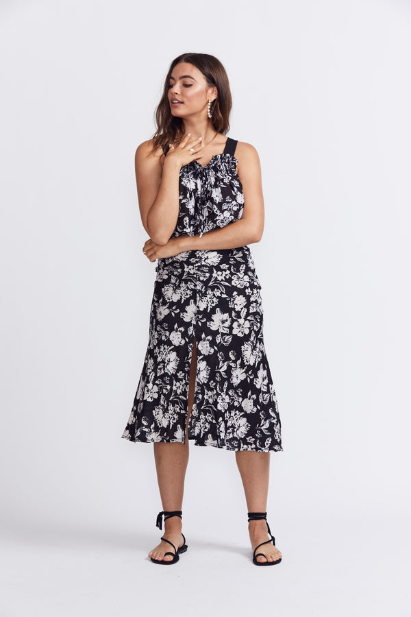 ÉSS Maya Slip Skirt - Black & White Floral