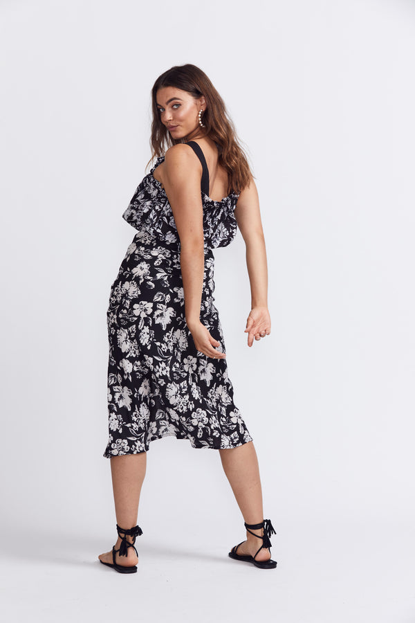 ÉSS Maya Slip Skirt - Black & White Floral