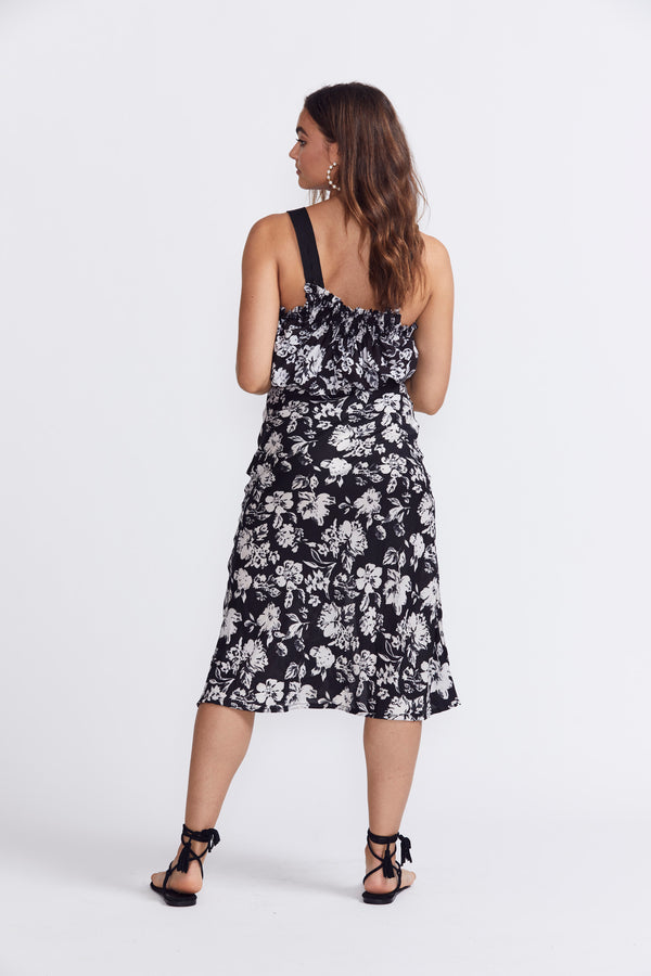 ÉSS Maya Slip Skirt - Black & White Floral