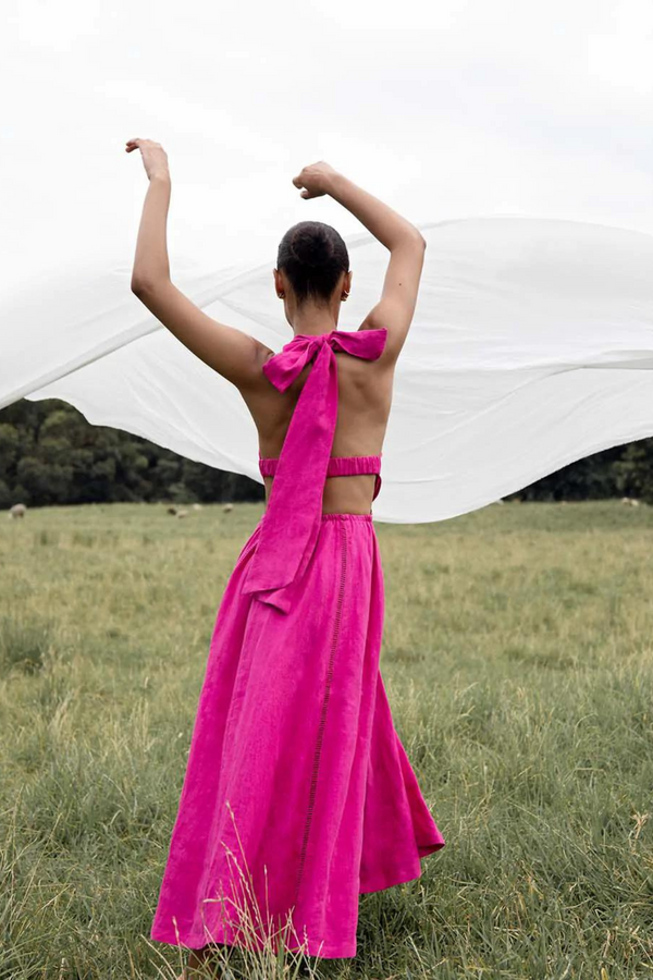 Joslin Studio Chloe Linen Midi Dress - Bougainvillea Pink