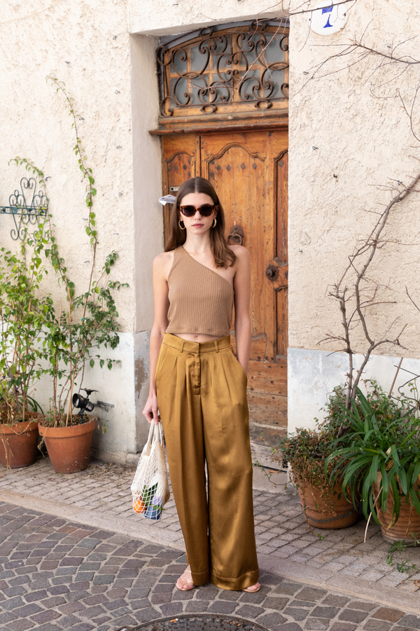 ÉSS Kai One Shoulder Ribbed Tank - Bronze