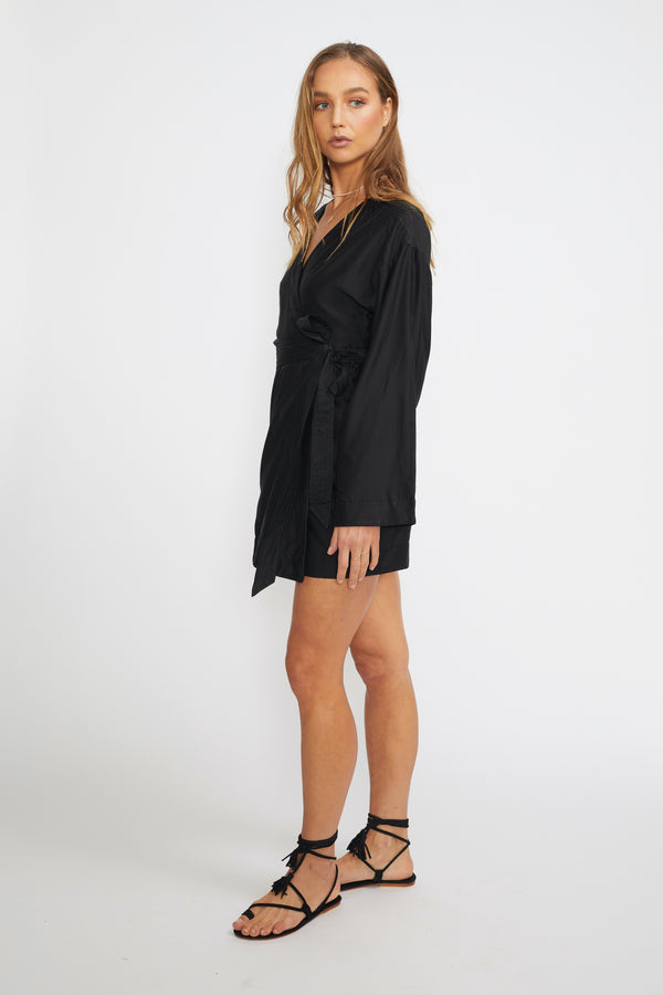 ÉSS Kimono Silk Mini Dress - Black