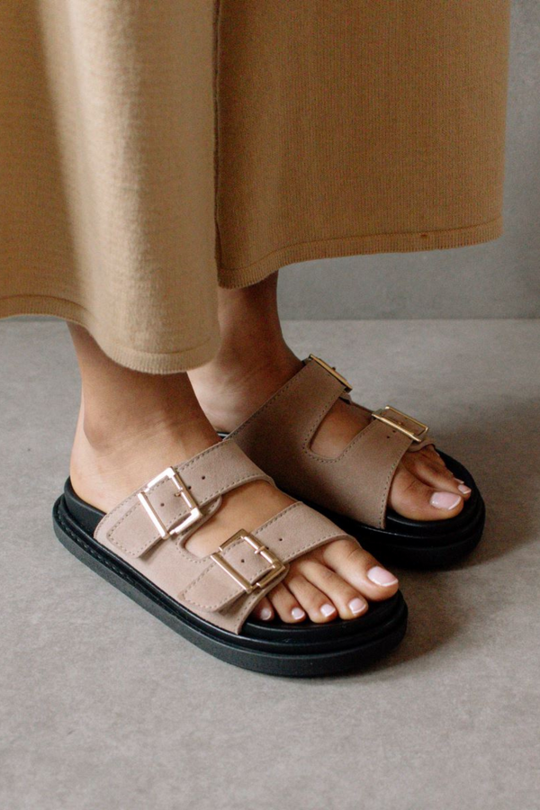 Alohas Buckle Strap Sandal - Suede Taupe