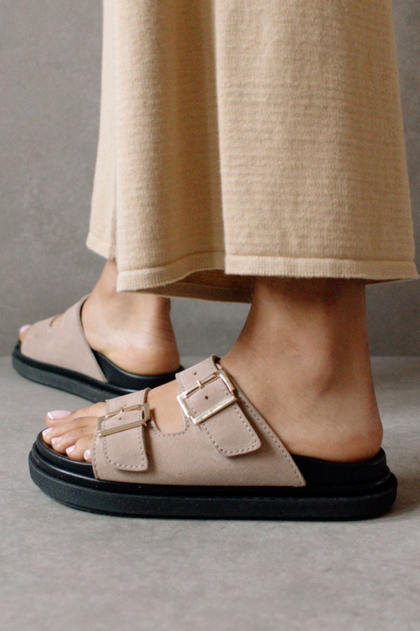 Alohas Buckle Strap Sandal - Suede Taupe