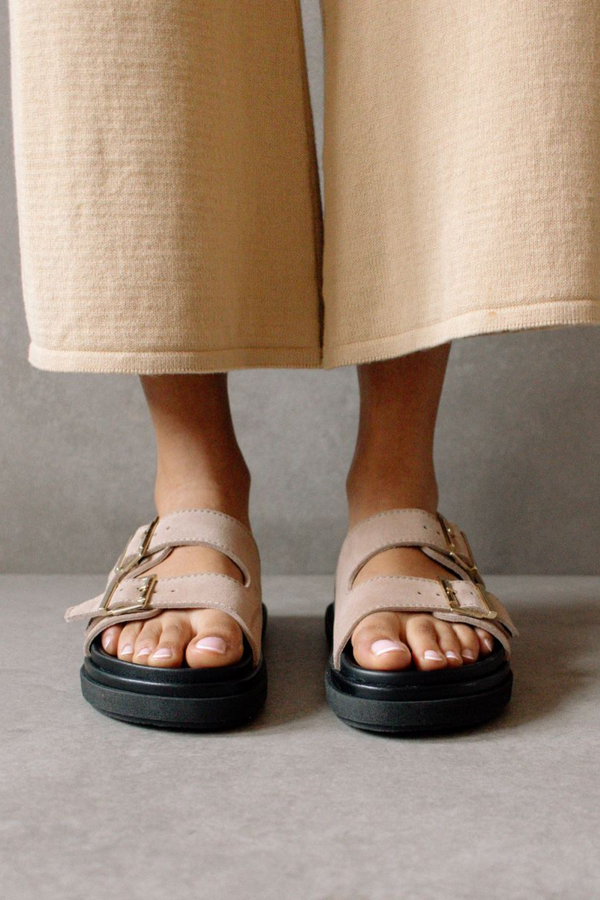 Alohas Buckle Strap Sandal - Suede Taupe