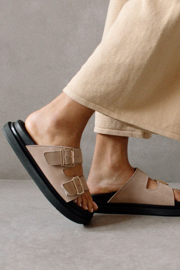 Alohas Buckle Strap Sandal - Suede Taupe