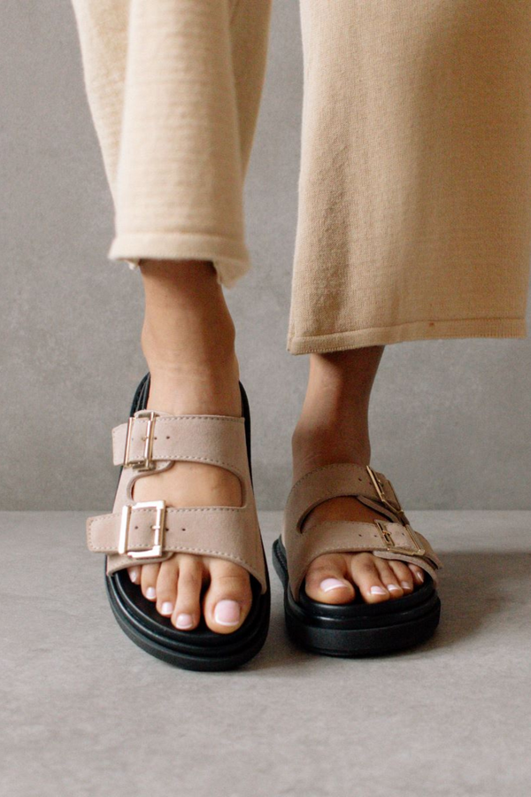 Alohas Buckle Strap Sandal - Suede Taupe