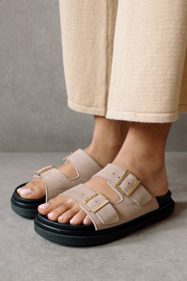 Alohas Buckle Strap Sandal - Suede Taupe