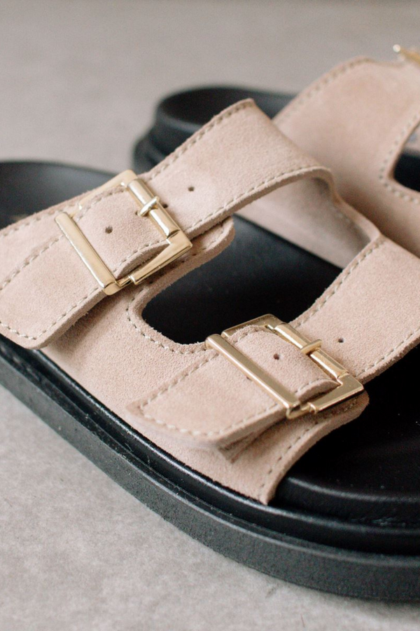 Alohas Buckle Strap Sandal - Suede Taupe