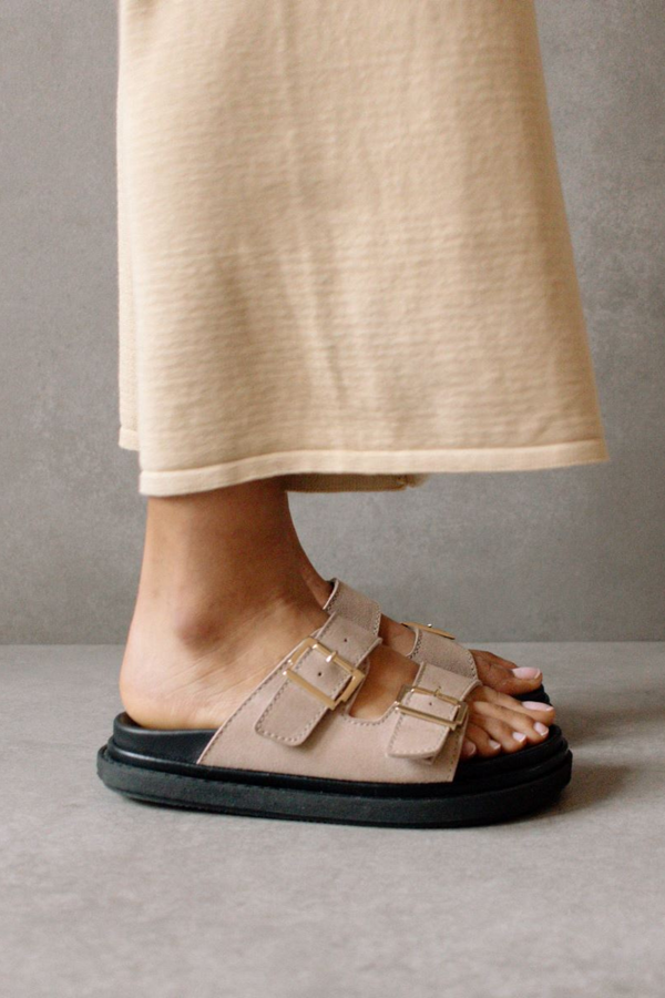Alohas Buckle Strap Sandal - Suede Taupe