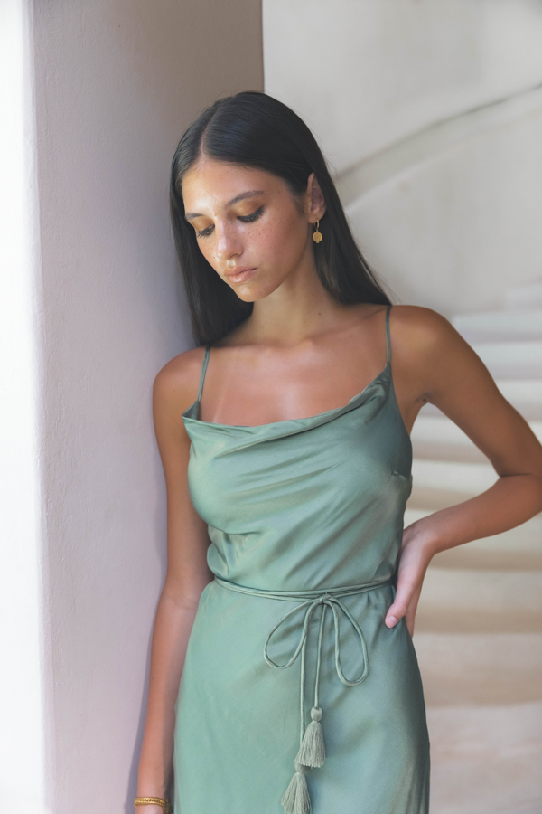 ÉSS Tia Silk Cowl Neck Mini Dress - Sage