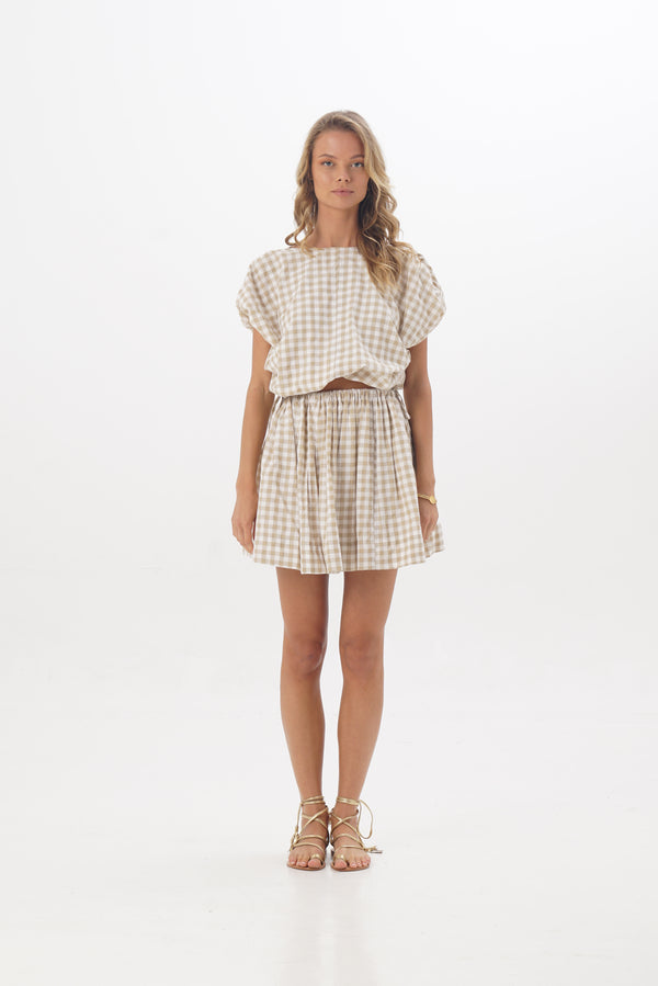 ÉSS Jade Brushed Cotton Mini Skirt - Gingham Natural
