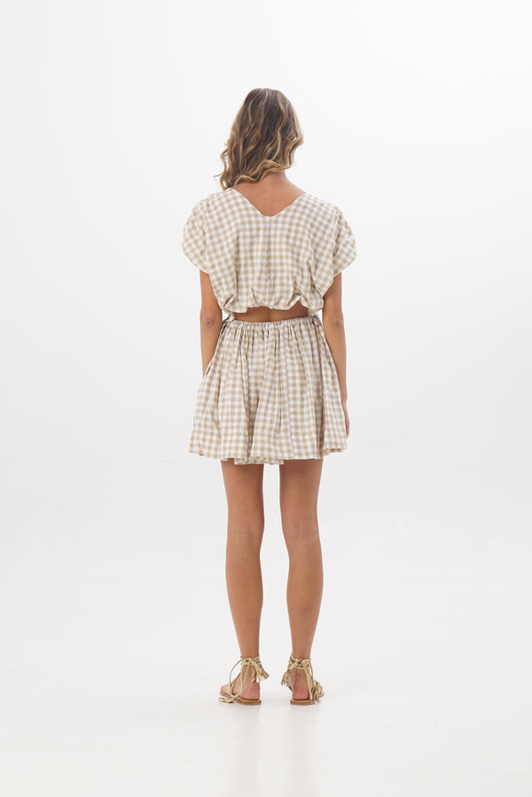 ÉSS Jade Brushed Cotton Mini Skirt - Gingham Natural
