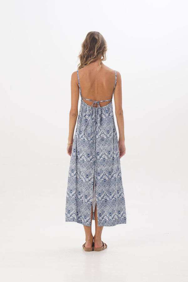 ÉSS Lola Linen Midi Dress - Taj Print Blue