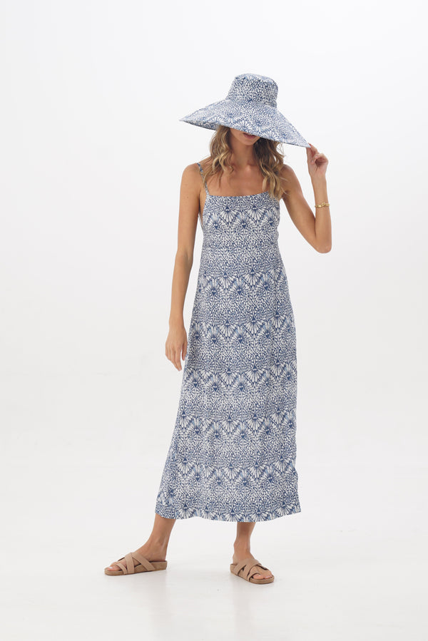 ÉSS Lola Linen Midi Dress - Taj Print Blue