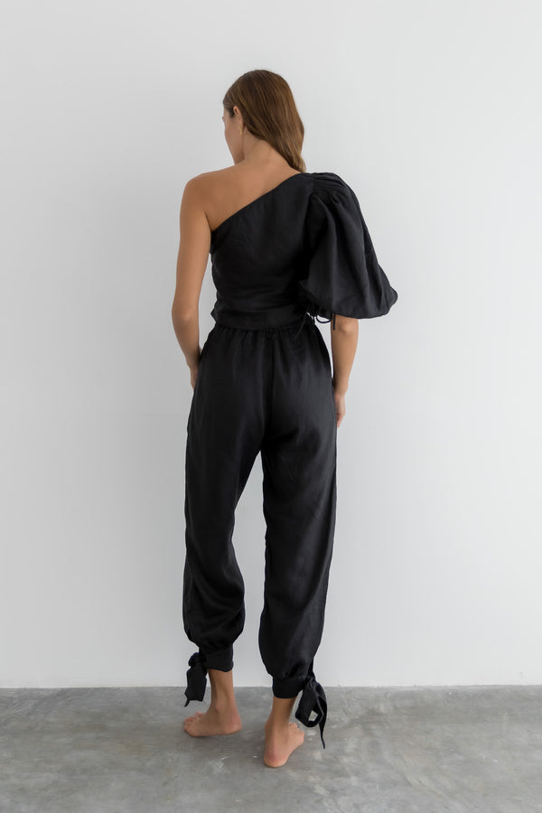 ÉSS Maya Linen One Shoulder Top - Black