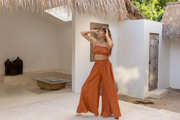 ÉSS Linen Carmen Bustier Top - Rust
